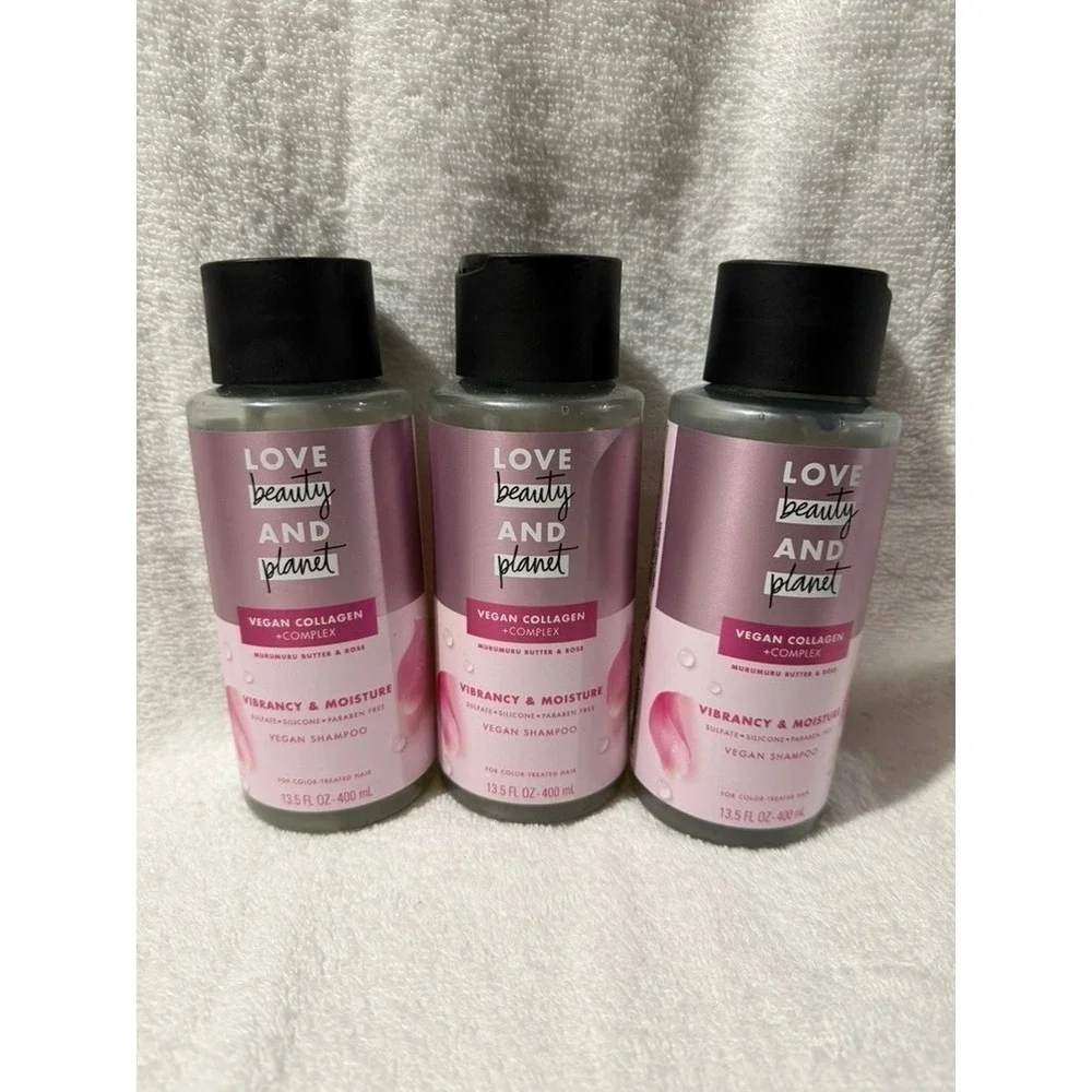 3- Love Beauty and Planet Vegan Collagen Shampoo Murumuru Butter Rose 13.5oz